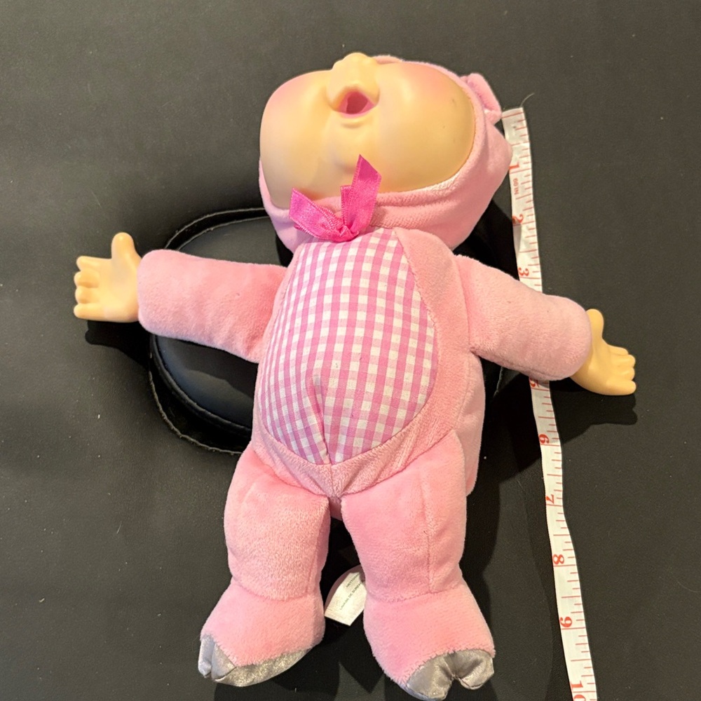 Charming Pink Plush Baby Cabbage Patch Doll with Checkered Outfit